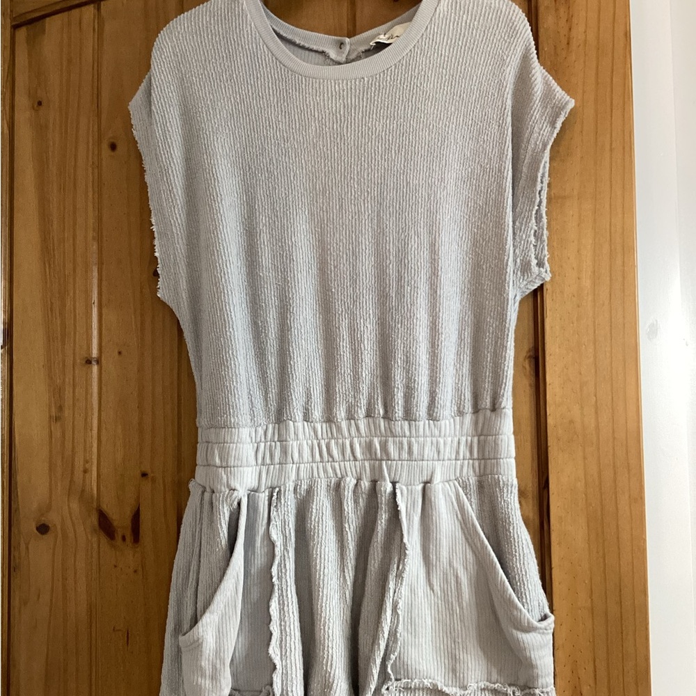 Vintage Havana Light Gray Terry Material Romper with Pockets